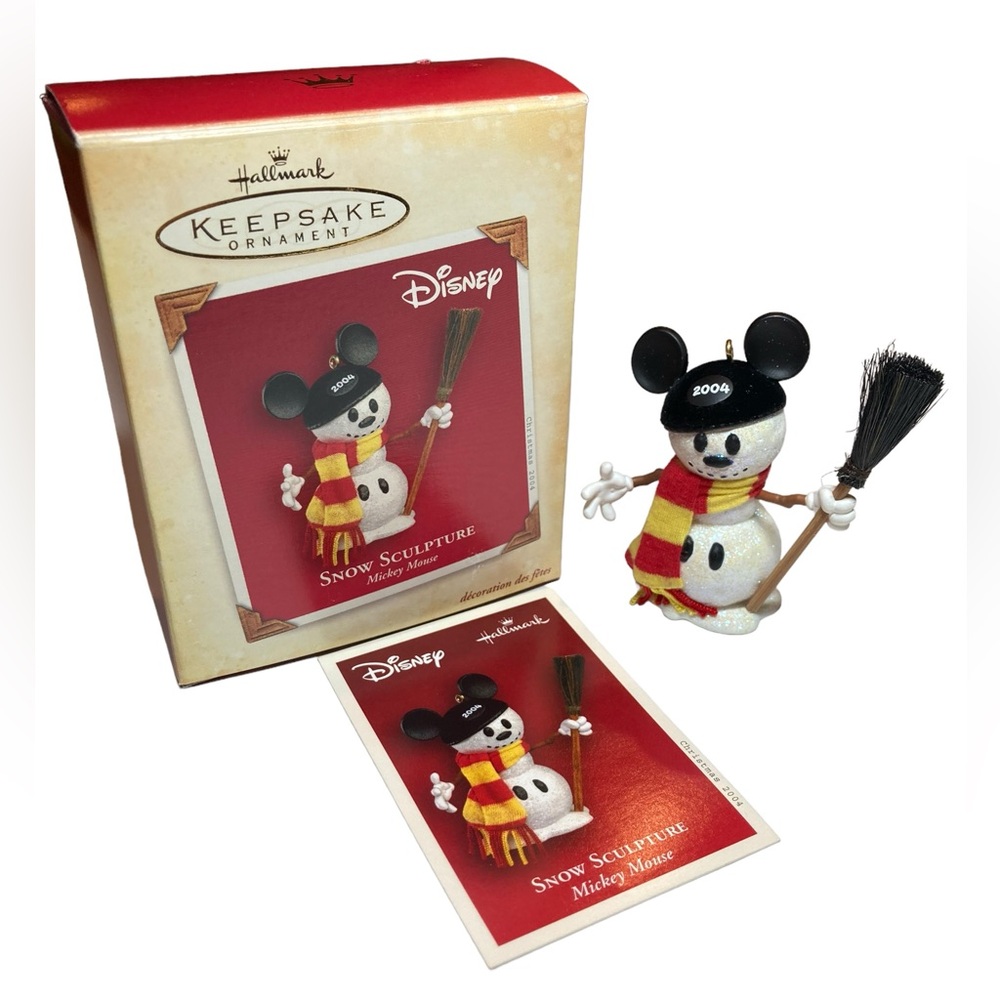 Hallmark Keepsake Ornament Disney 2004 Snow Sculpture Mickey Mouse Box Card